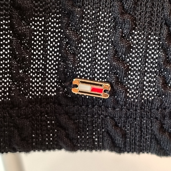 NAVY WOMENS LARGE TOMMY HILFIGER COLLARED CABLE KNIT PULLOVER PREPPY ACADEMIA - Picture 3 of 6